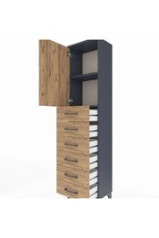 Arges Dolap 2 Raflı 6 Çekmeceli Tek Kapaklı 44x30x182 Antrasit-Çam