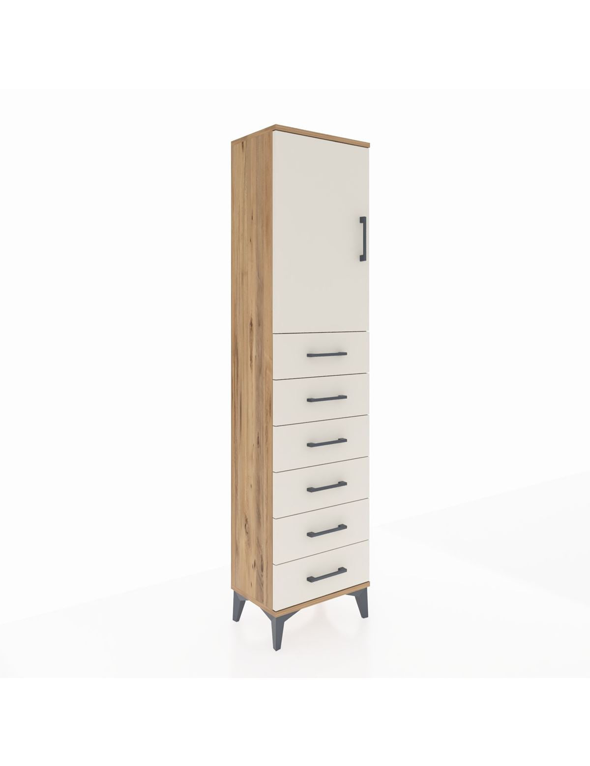 Arges Dolap 2 Raflı 6 Çekmeceli Tek Kapaklı 44x30x182 Çam-Aytaşı