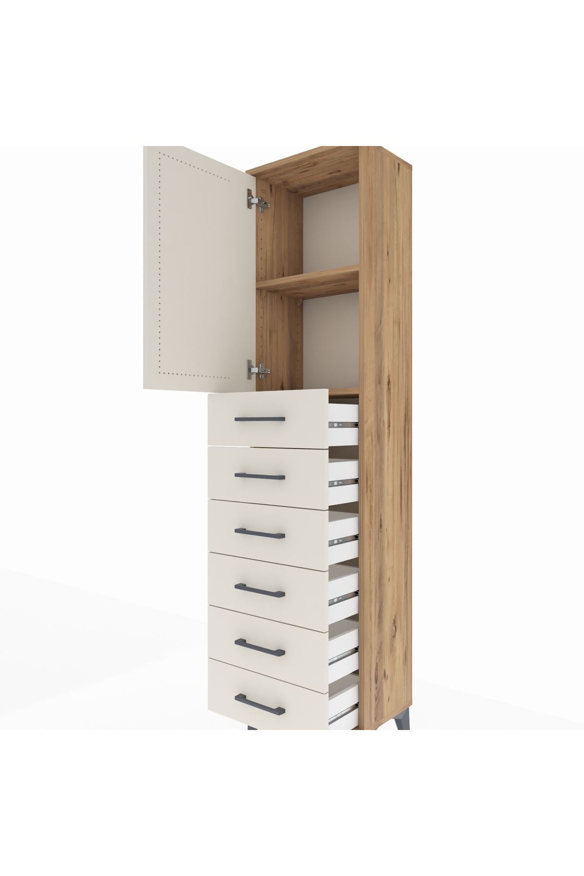 Arges Dolap 2 Raflı 6 Çekmeceli Tek Kapaklı 44x30x182 Çam-Aytaşı