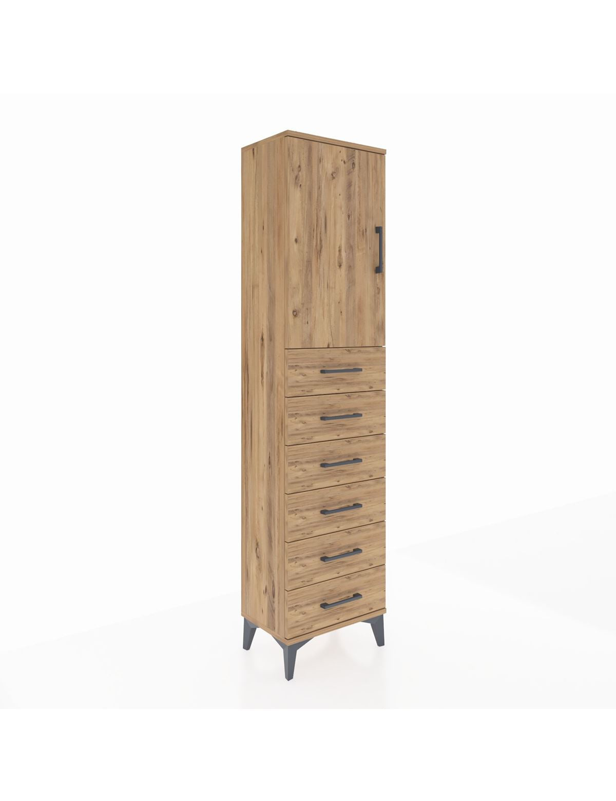 Arges Dolap 2 Raflı 6 Çekmeceli Tek Kapaklı 44x30x182 Çam-Çam