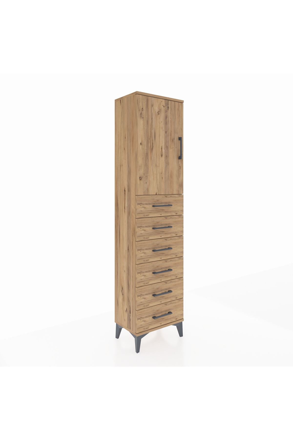 Arges Dolap 2 Raflı 6 Çekmeceli Tek Kapaklı 44x30x182 Çam-Çam