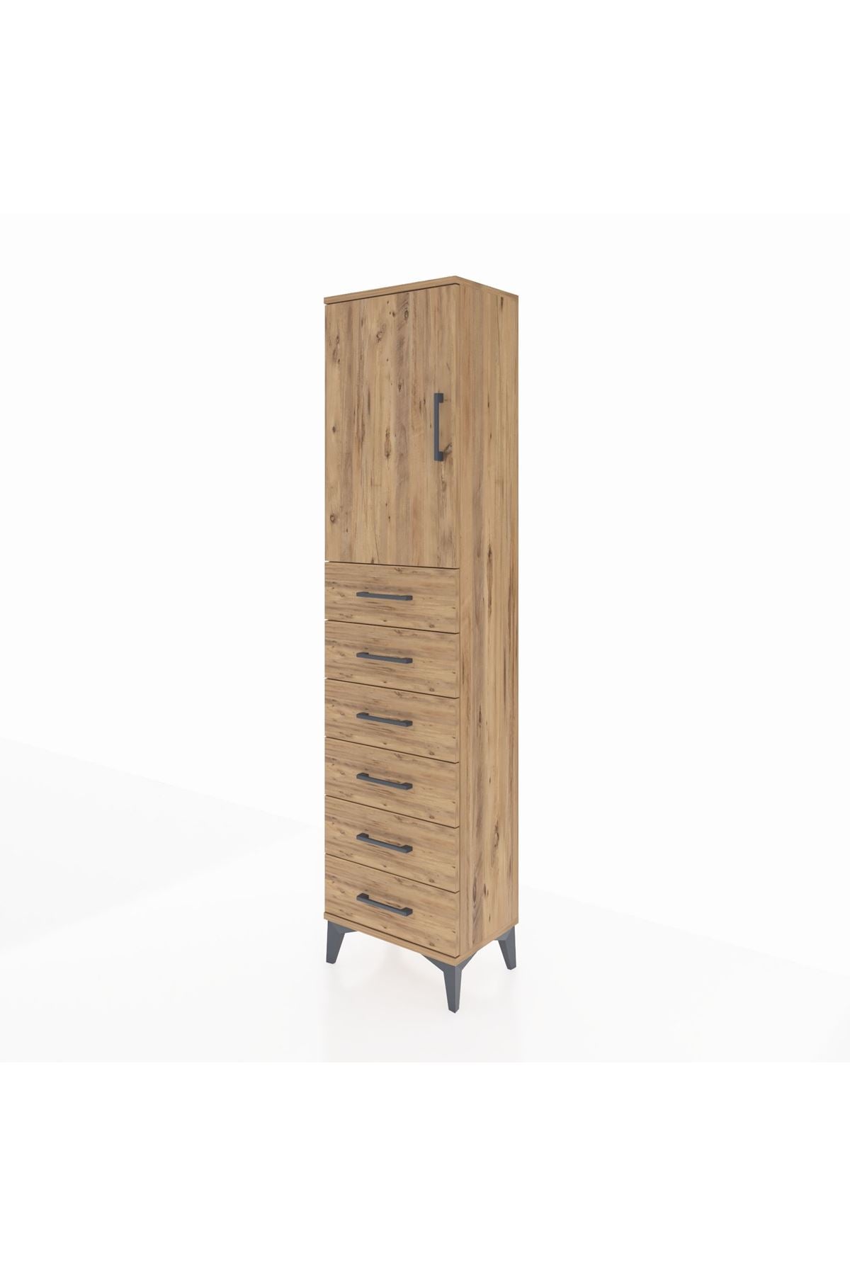 Arges Dolap 2 Raflı 6 Çekmeceli Tek Kapaklı 44x30x182 Çam-Çam