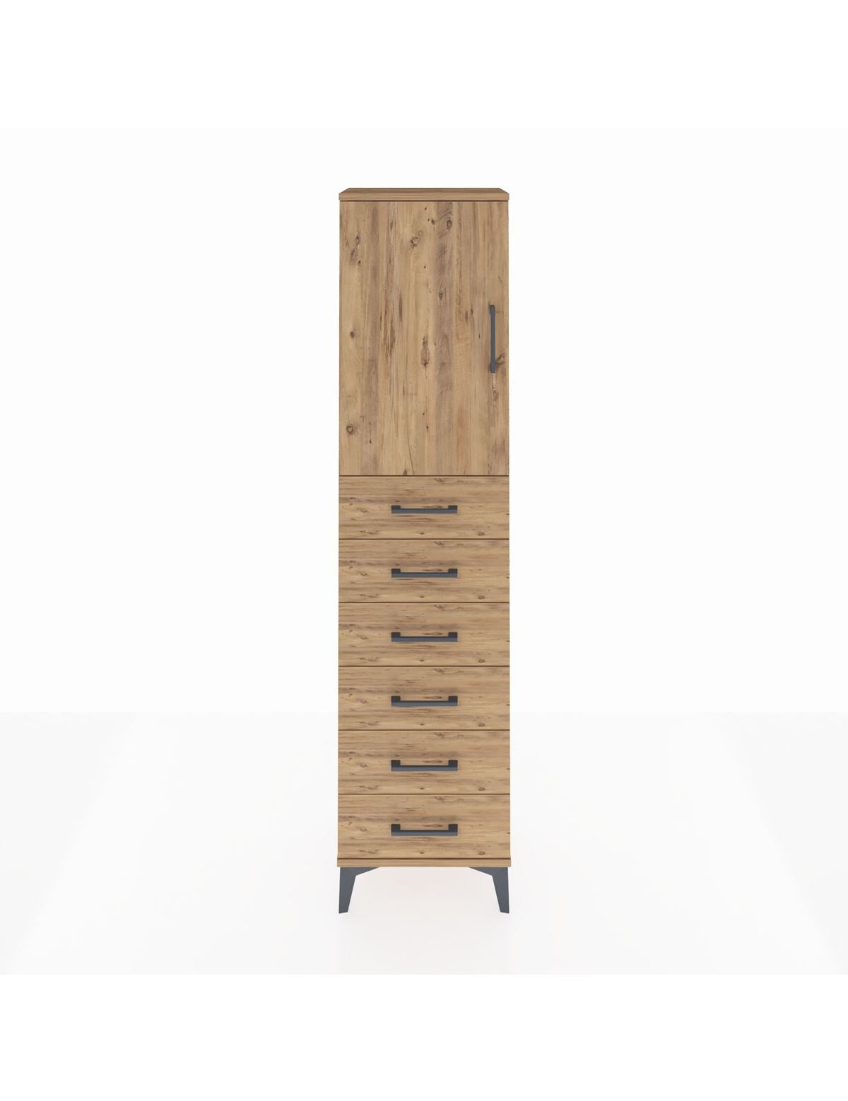 Arges Dolap 2 Raflı 6 Çekmeceli Tek Kapaklı 44x30x182 Çam-Çam