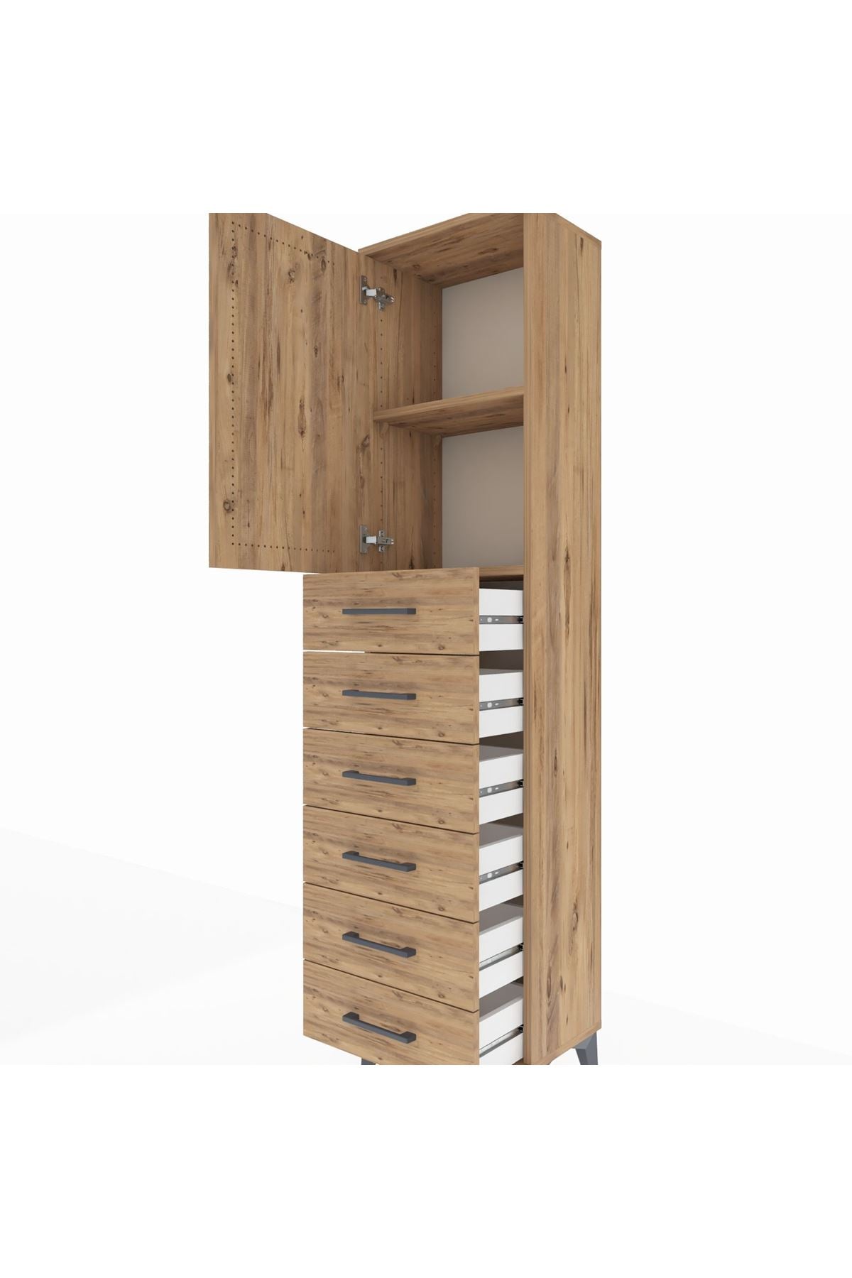 Arges Dolap 2 Raflı 6 Çekmeceli Tek Kapaklı 44x30x182 Çam-Çam