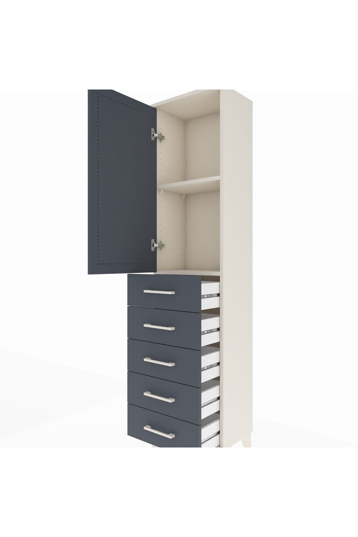 Arges Dolap 2 Raflı 5 Çekmeceli Tek Kapaklı 44x30x182 Aytaşı-Antrasit