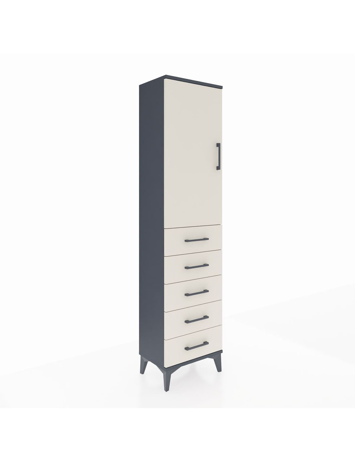 Arges Dolap 2 Raflı 5 Çekmeceli Tek Kapaklı 44x30x182 Antrasit-Aytaşı