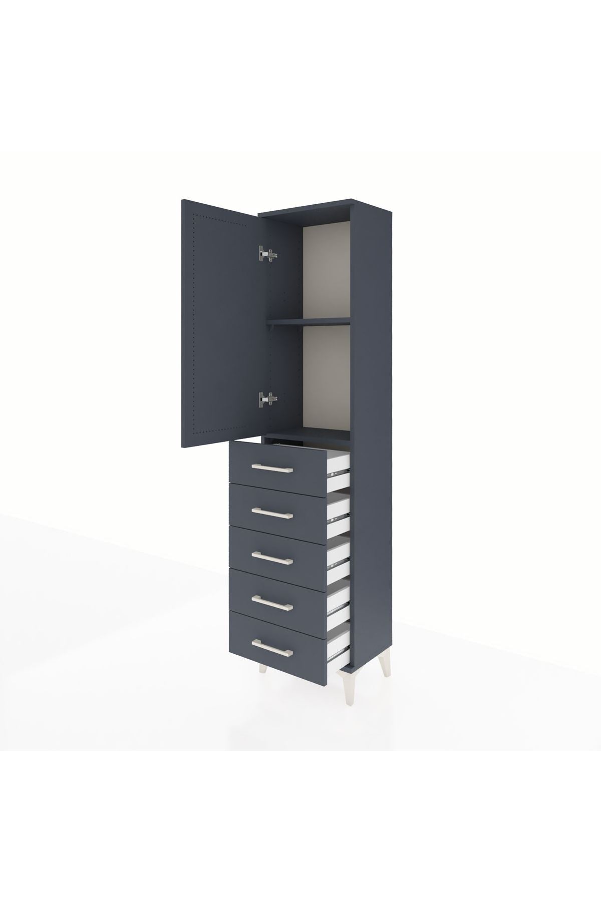 Arges Dolap 2 Raflı 5 Çekmeceli Tek Kapaklı 44x30x182 Antrasit-Antrasit