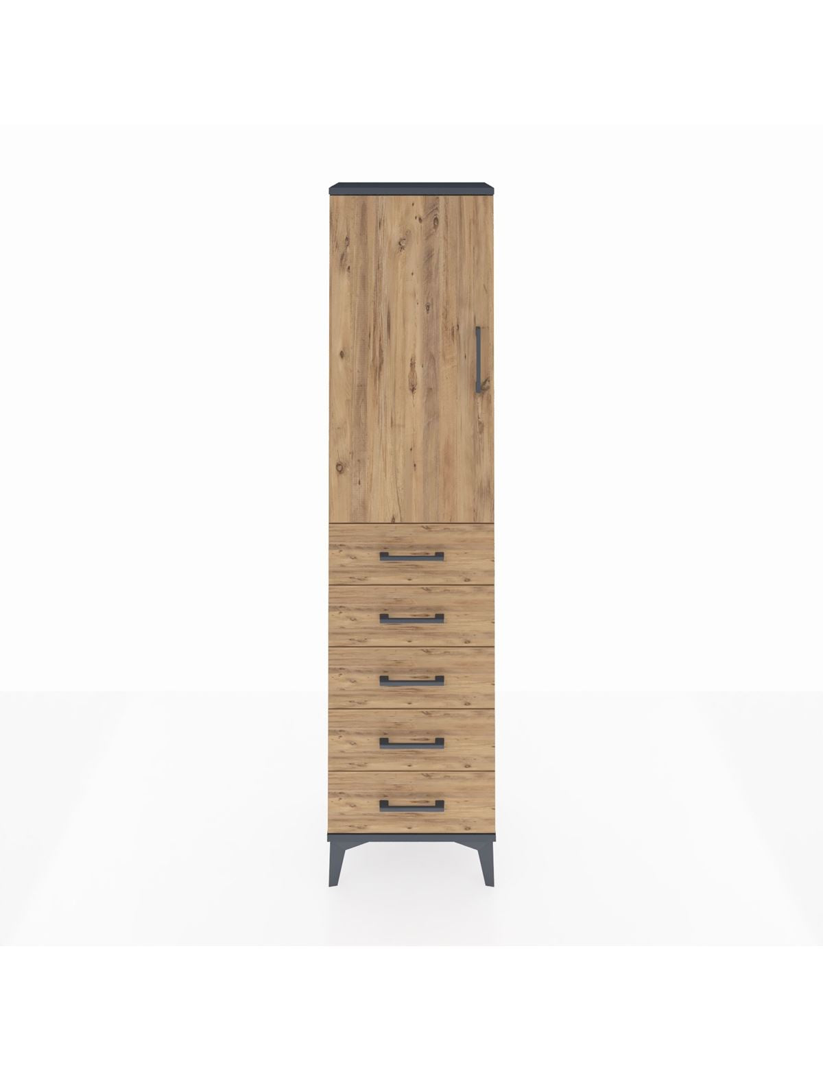 Arges Dolap 2 Raflı 5 Çekmeceli Tek Kapaklı 44x30x182 Antrasit-Çam