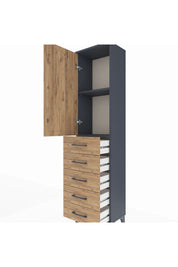 Arges Dolap 2 Raflı 5 Çekmeceli Tek Kapaklı 44x30x182 Antrasit-Çam