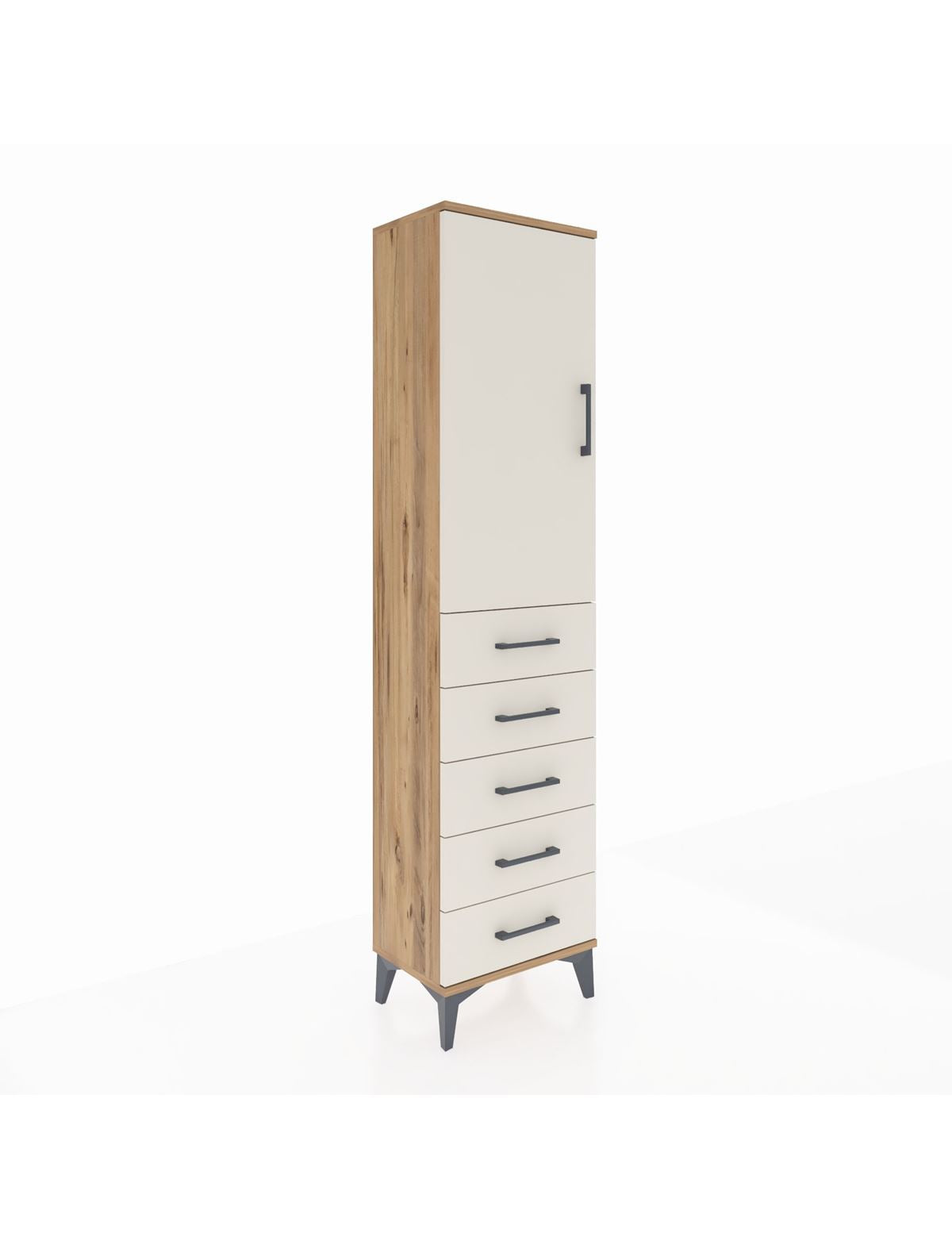 Arges Dolap 2 Raflı 5 Çekmeceli Tek Kapaklı 44x30x182 Çam-Aytaşı