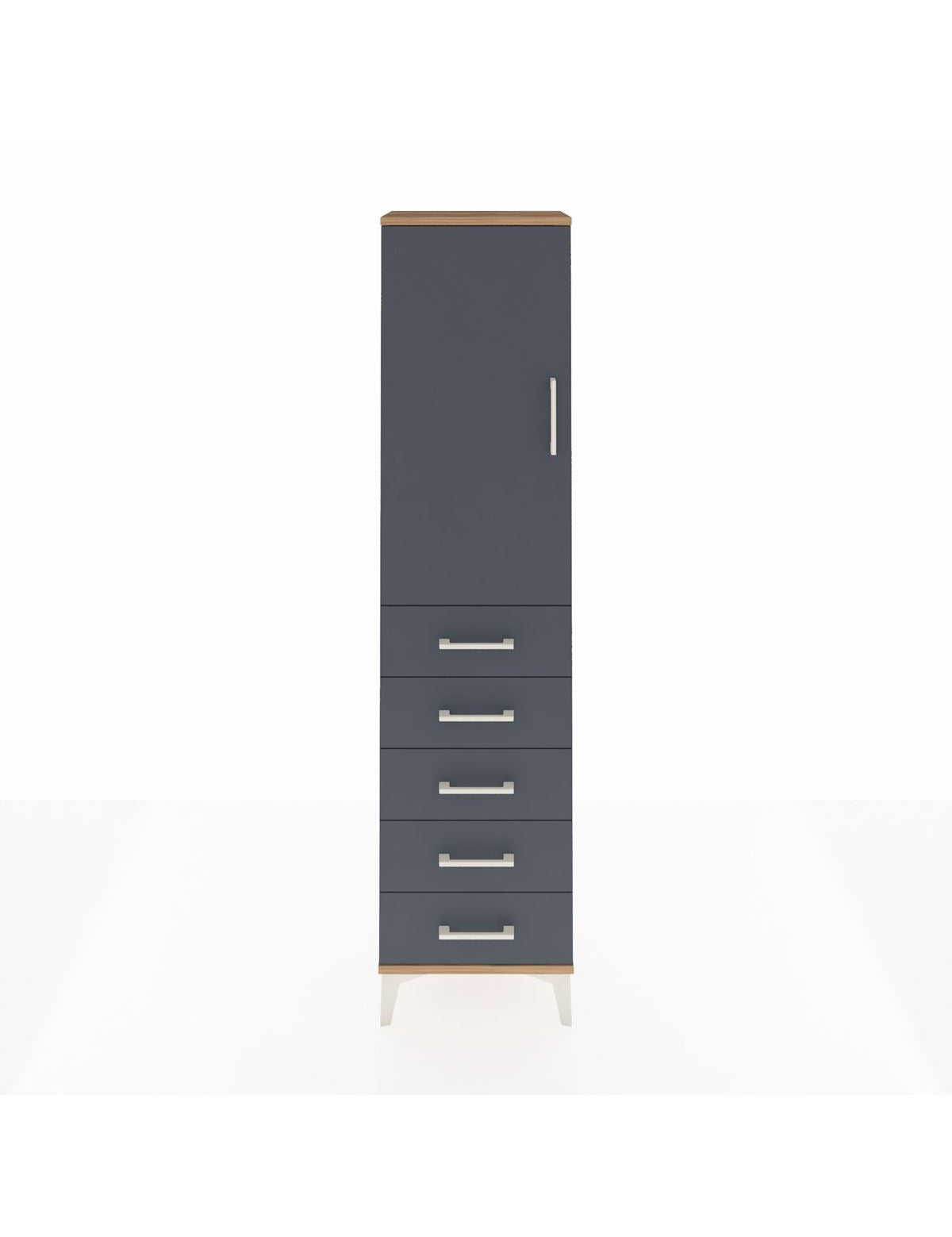 Arges Dolap 2 Raflı 5 Çekmeceli Tek Kapaklı 44x30x182 Çam-Antrasit