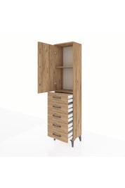 Arges Dolap 2 Raflı 5 Çekmeceli Tek Kapaklı 44x30x182 Çam-Çam