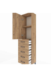 Arges Dolap 2 Raflı 5 Çekmeceli Tek Kapaklı 44x30x182 Çam-Çam