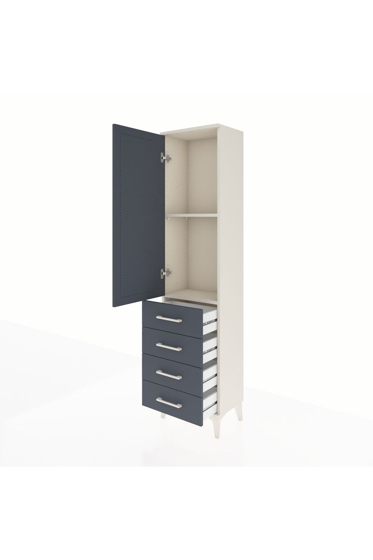 Arges Dolap 2 Raflı 4 Çekmeceli Tek Kapaklı 44x30x182 Aytaşı-Antrasit