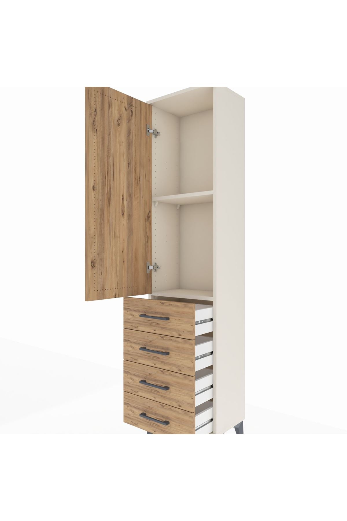 Arges Dolap 2 Raflı 4 Çekmeceli Tek Kapaklı 44x30x182 Aytaşı-Çam