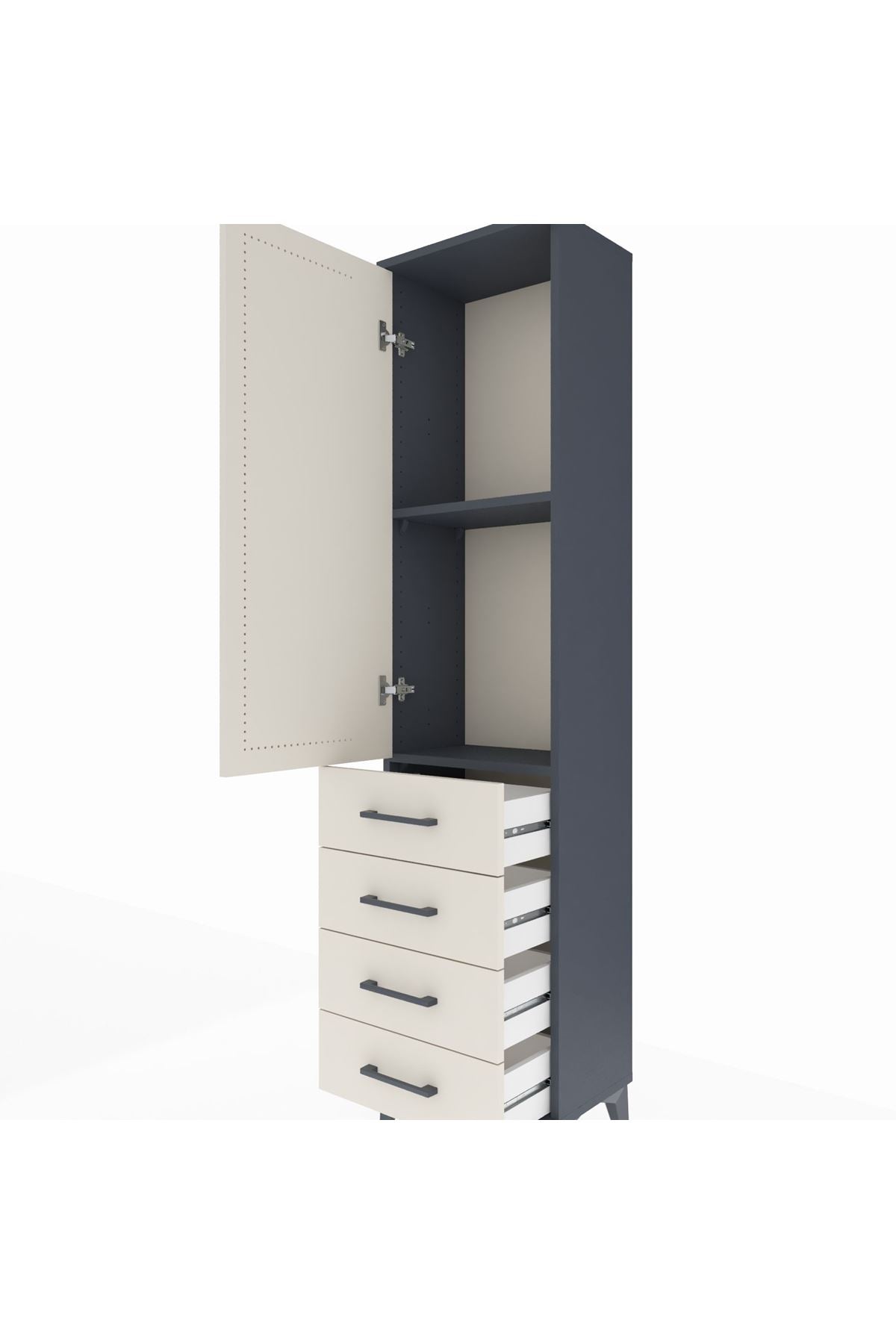 Arges Dolap 2 Raflı 4 Çekmeceli Tek Kapaklı 44x30x182 Antrasit-Aytaşı