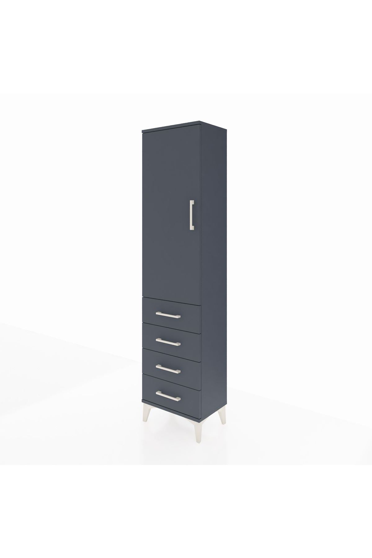 Arges Dolap 2 Raflı 4 Çekmeceli Tek Kapaklı 44x30x182 Antrasit-Antrasit