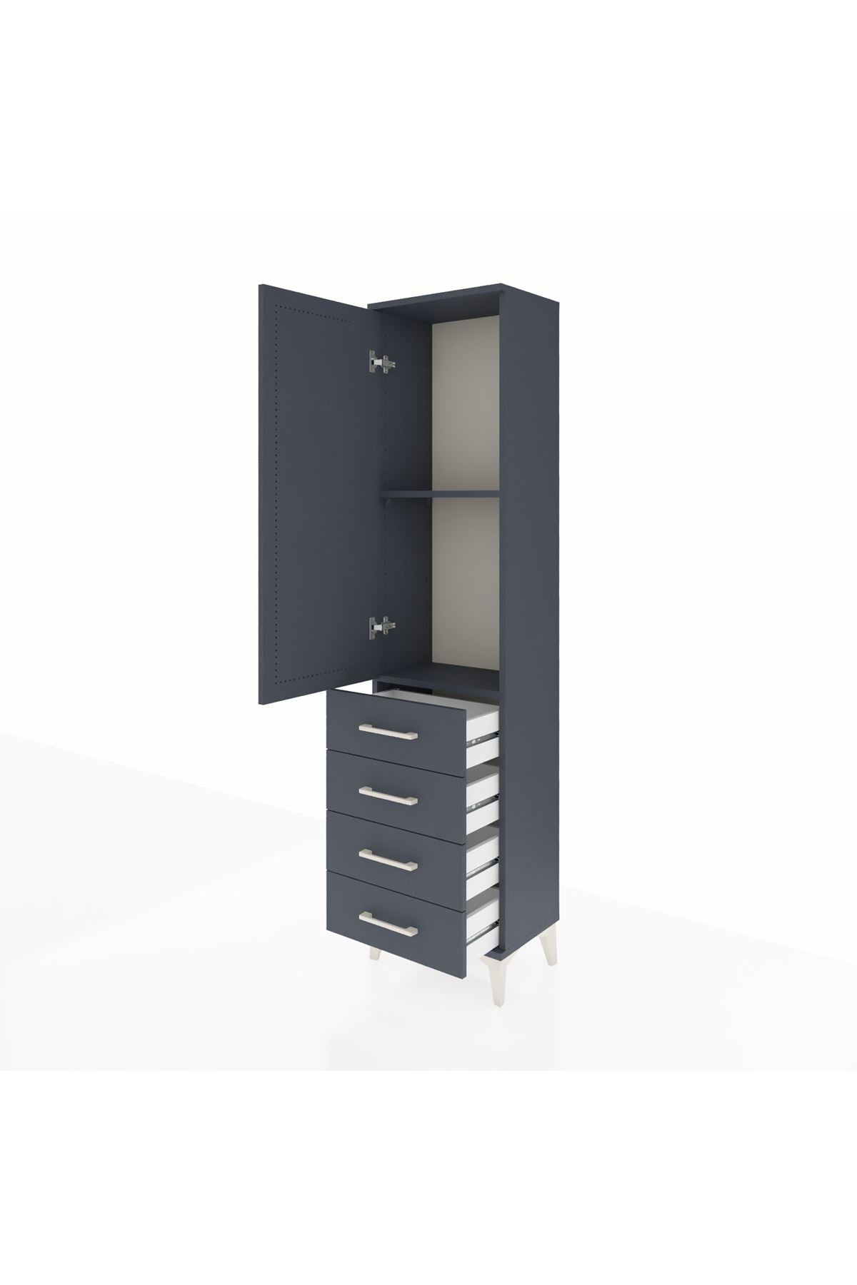 Arges Dolap 2 Raflı 4 Çekmeceli Tek Kapaklı 44x30x182 Antrasit-Antrasit