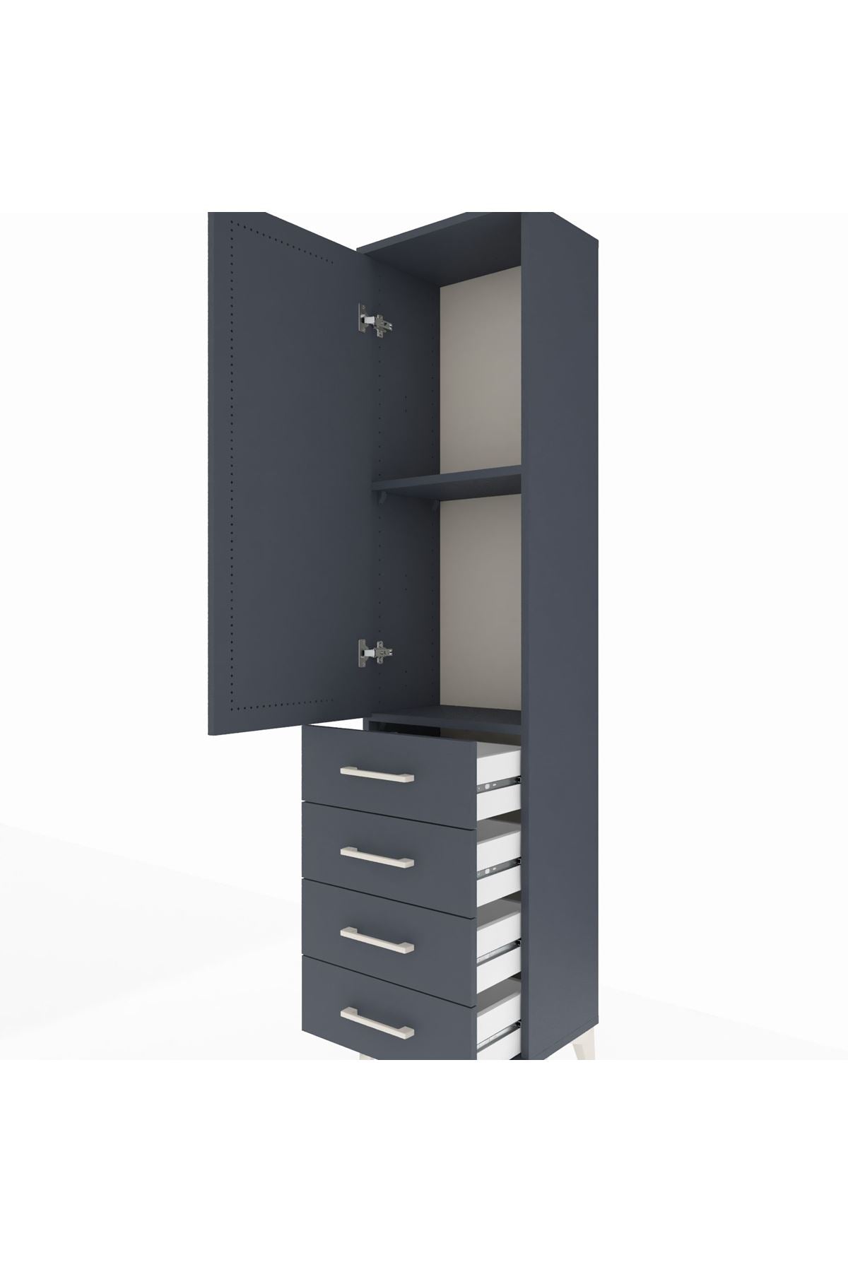 Arges Dolap 2 Raflı 4 Çekmeceli Tek Kapaklı 44x30x182 Antrasit-Antrasit