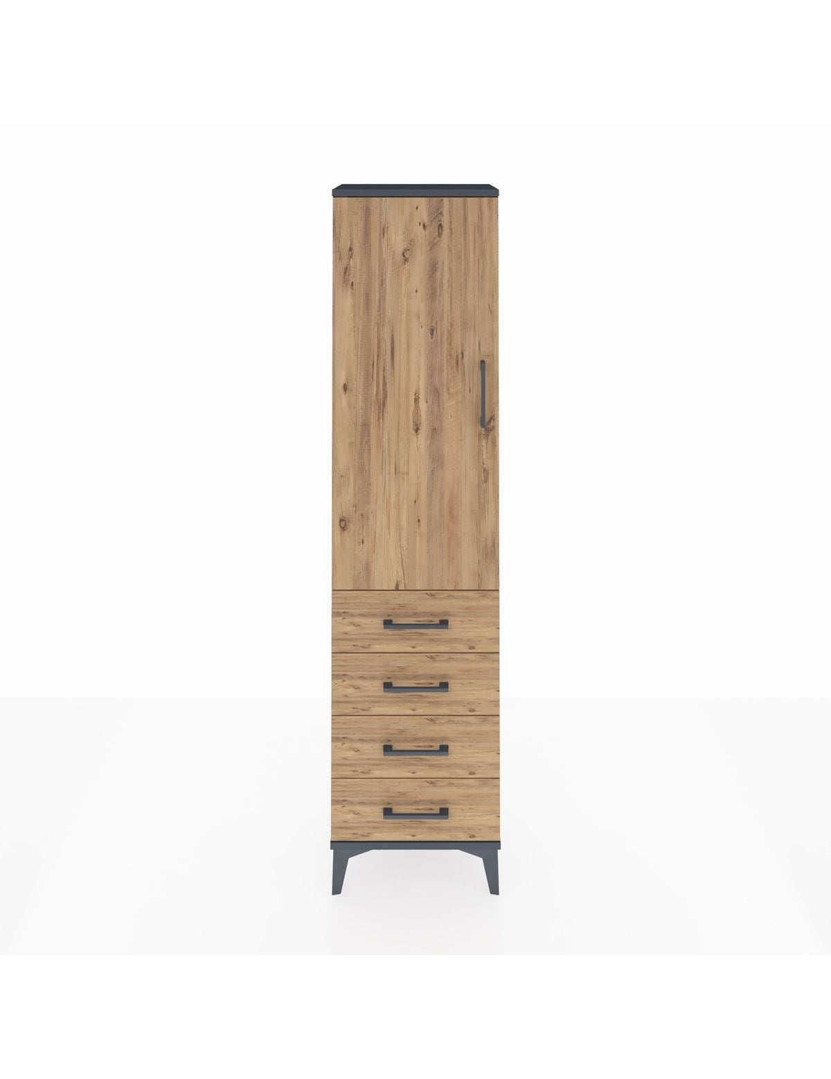 Arges Dolap 2 Raflı 4 Çekmeceli Tek Kapaklı 44x30x182 Antrasit-Çam