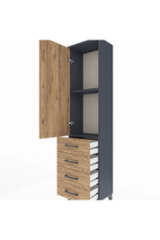 Arges Dolap 2 Raflı 4 Çekmeceli Tek Kapaklı 44x30x182 Antrasit-Çam