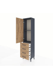 Arges Dolap 2 Raflı 4 Çekmeceli Tek Kapaklı 44x30x182 Antrasit-Çam