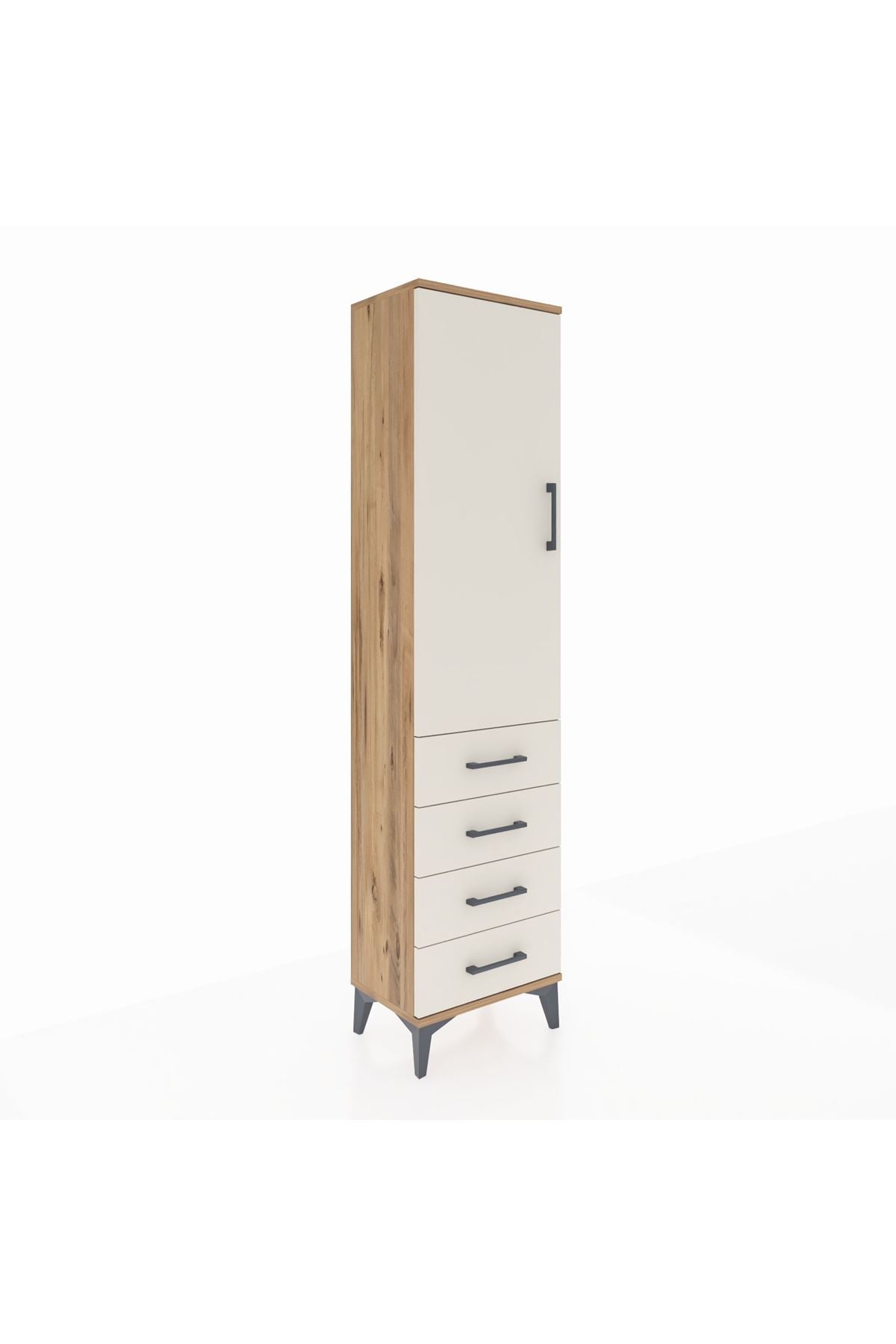 Arges Dolap 2 Raflı 4 Çekmeceli Tek Kapaklı 44x30x182 Çam-Aytaşı