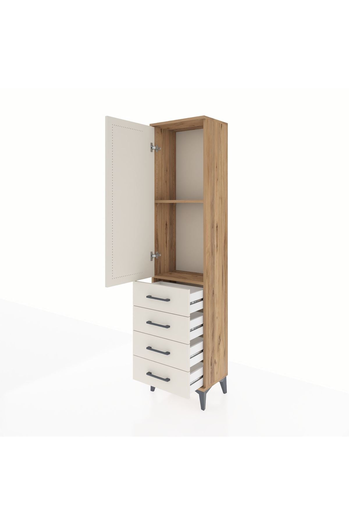 Arges Dolap 2 Raflı 4 Çekmeceli Tek Kapaklı 44x30x182 Çam-Aytaşı