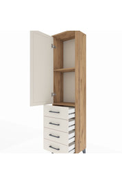 Arges Dolap 2 Raflı 4 Çekmeceli Tek Kapaklı 44x30x182 Çam-Aytaşı