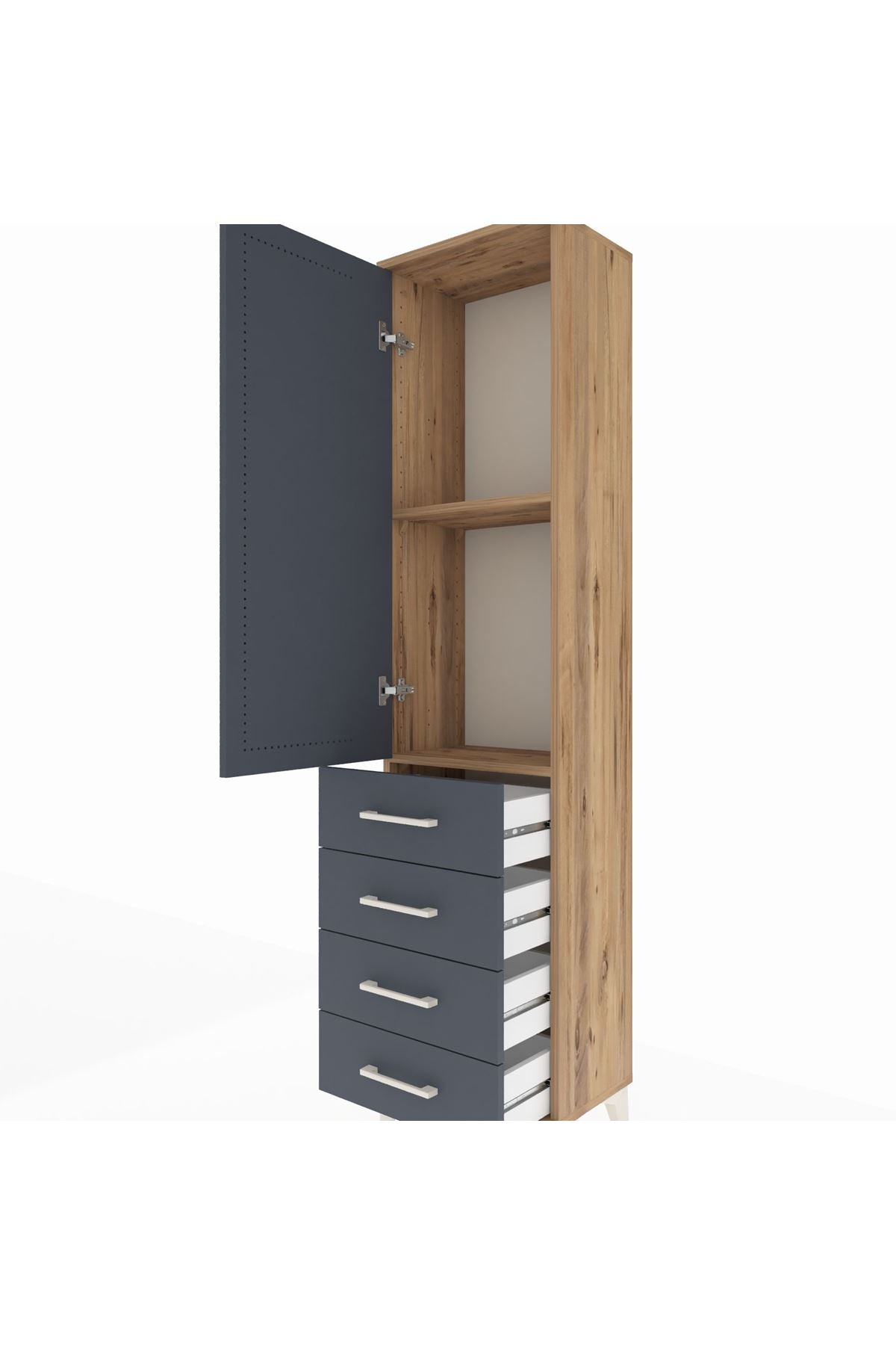 Arges Dolap 2 Raflı 4 Çekmeceli Tek Kapaklı 44x30x182 Çam-Antrasit