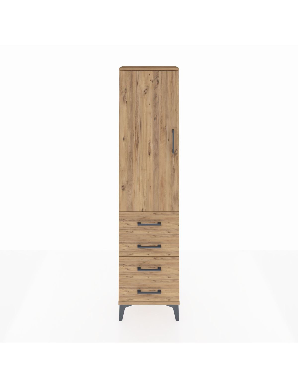 Arges Dolap 2 Raflı 4 Çekmeceli Tek Kapaklı 44x30x182 Çam-Çam