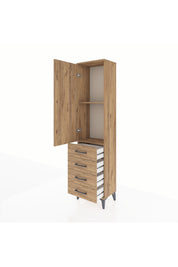 Arges Dolap 2 Raflı 4 Çekmeceli Tek Kapaklı 44x30x182 Çam-Çam