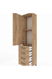 Arges Dolap 2 Raflı 4 Çekmeceli Tek Kapaklı 44x30x182 Çam-Çam