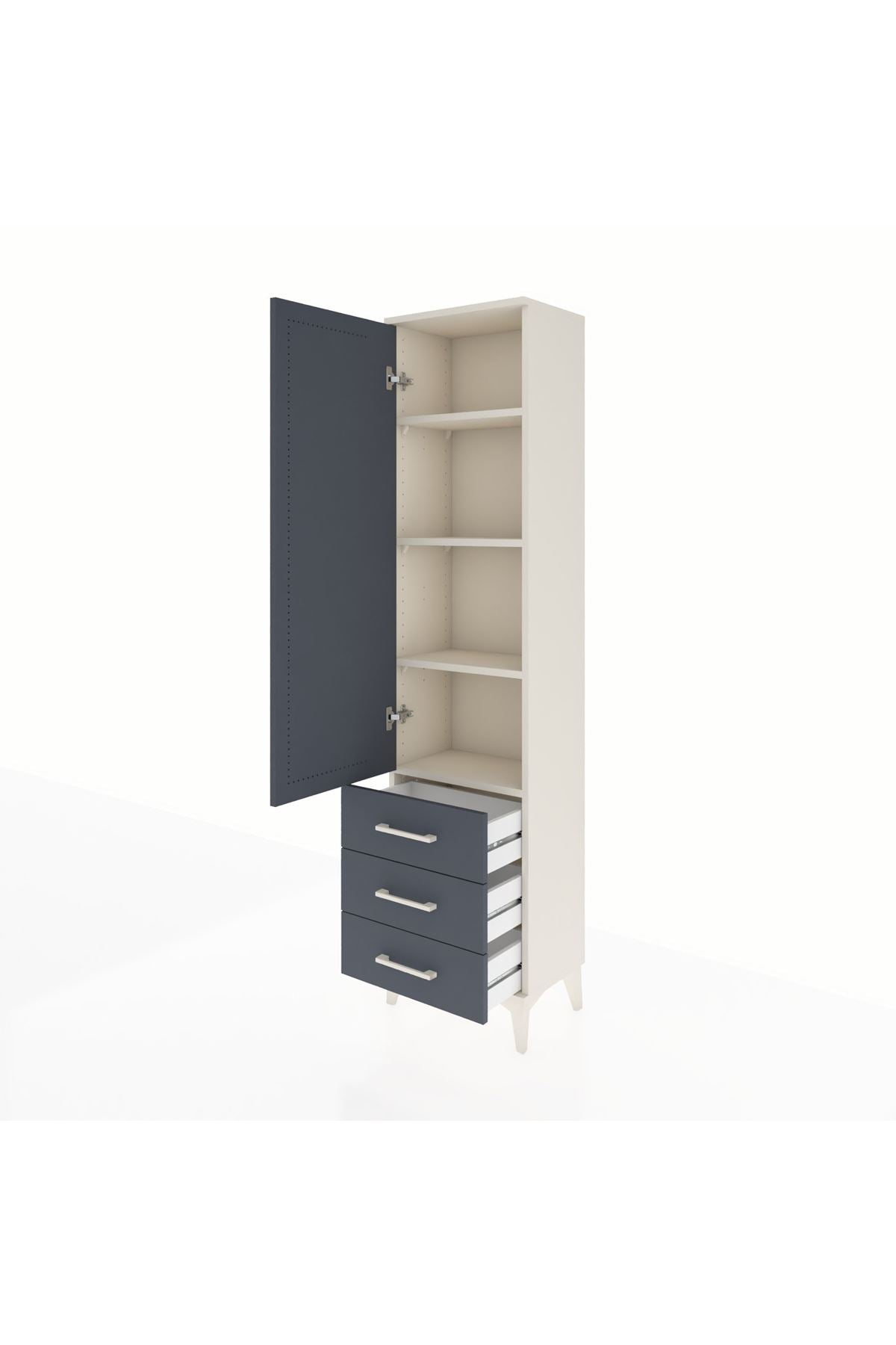 Arges Dolap 4 Raflı 3 Çekmeceli Tek Kapaklı 44x30x182 Aytaşı-Antrasit