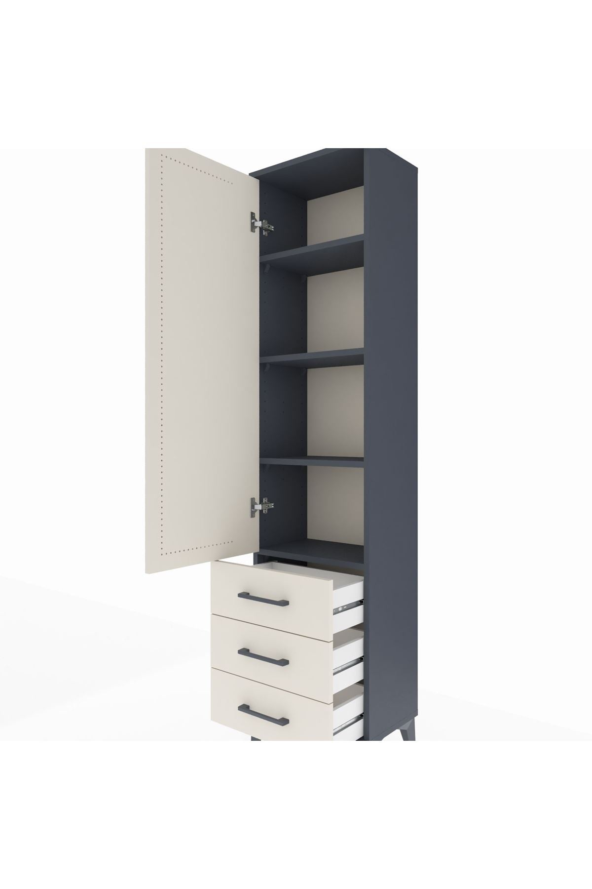 Arges Dolap 4 Raflı 3 Çekmeceli Tek Kapaklı 44x30x182 Antrasit-Aytaşı