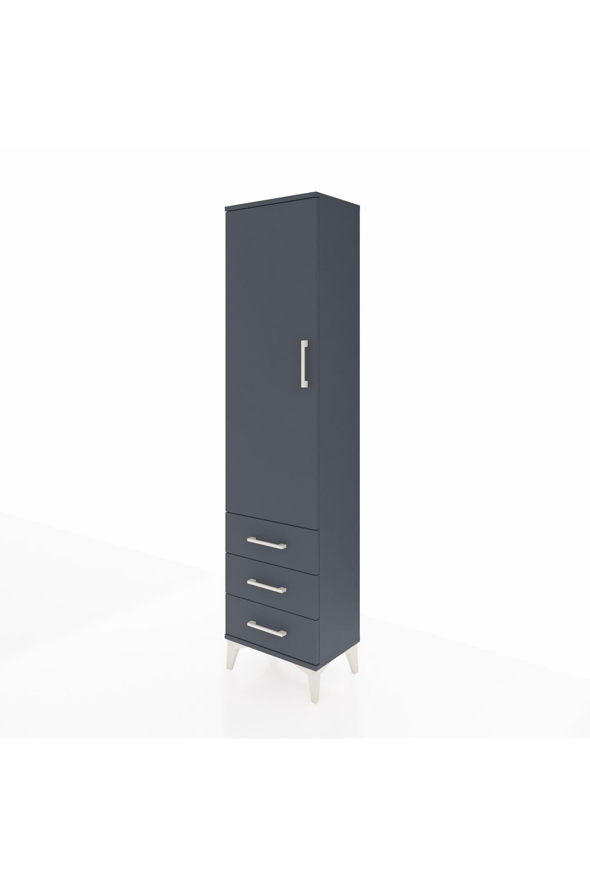 Arges Dolap 4 Raflı 3 Çekmeceli Tek Kapaklı 44x30x182 Antrasit-Antrasit