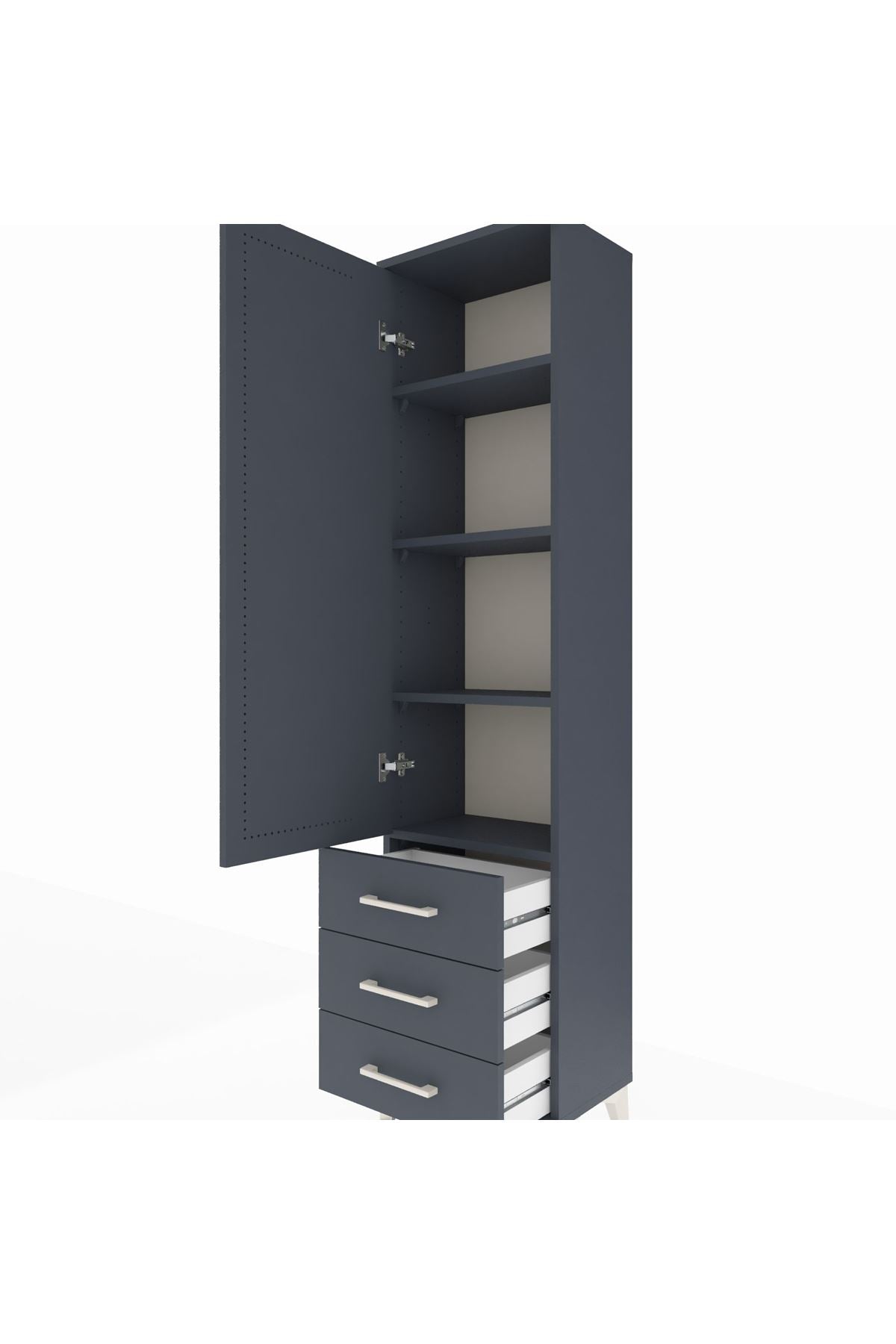 Arges Dolap 4 Raflı 3 Çekmeceli Tek Kapaklı 44x30x182 Antrasit-Antrasit