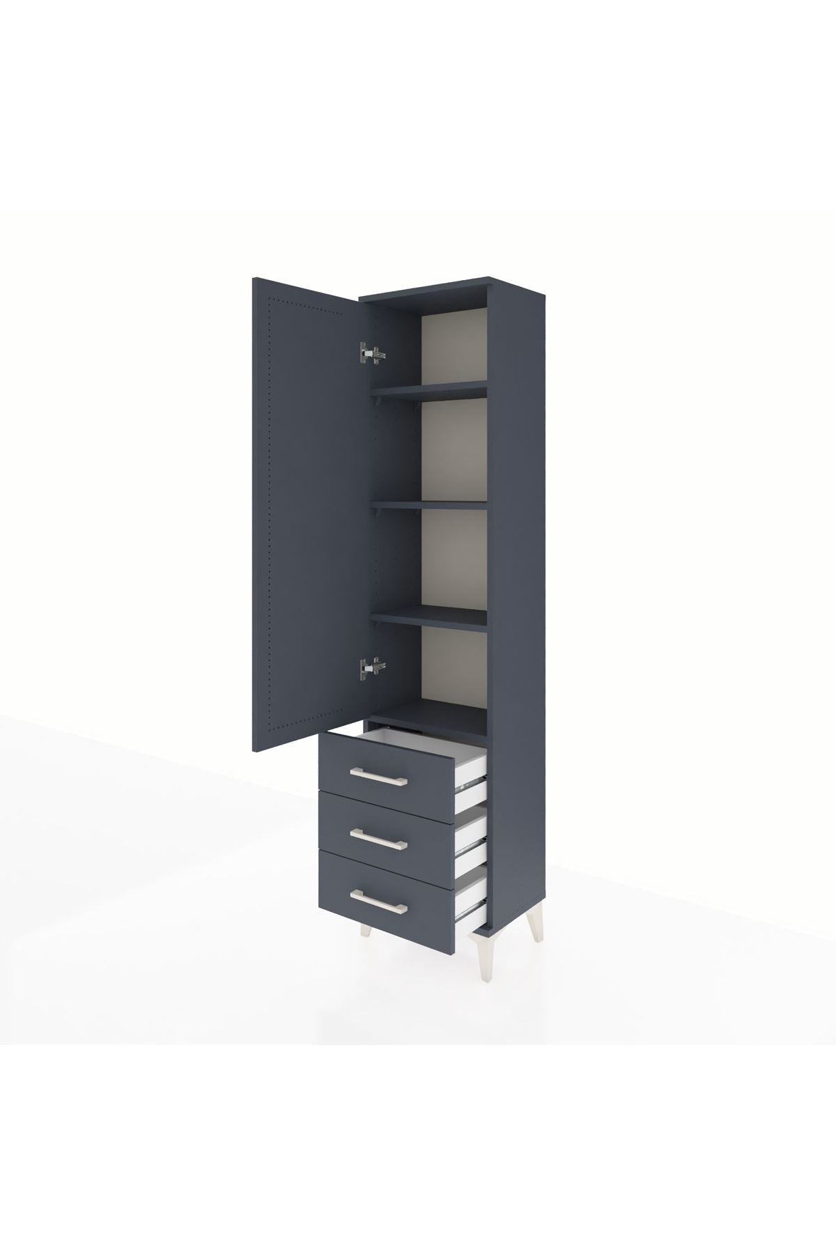 Arges Dolap 4 Raflı 3 Çekmeceli Tek Kapaklı 44x30x182 Antrasit-Antrasit