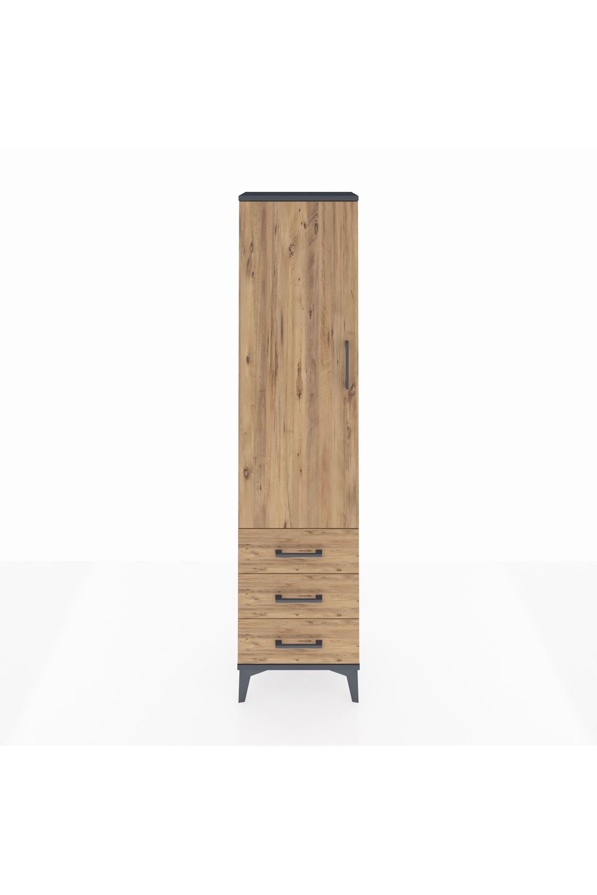 Arges Dolap 4 Raflı 3 Çekmeceli Tek Kapaklı 44x30x182 Antrasit-Çam