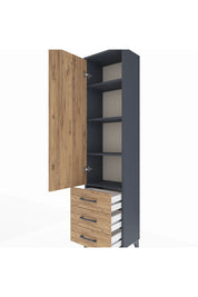 Arges Dolap 4 Raflı 3 Çekmeceli Tek Kapaklı 44x30x182 Antrasit-Çam