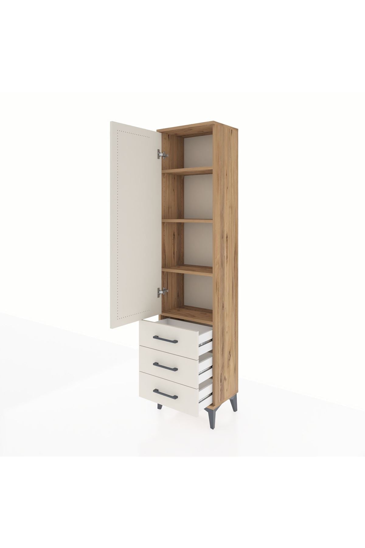 Arges Dolap 4 Raflı 3 Çekmeceli Tek Kapaklı 44x30x182 Çam-Aytaşı