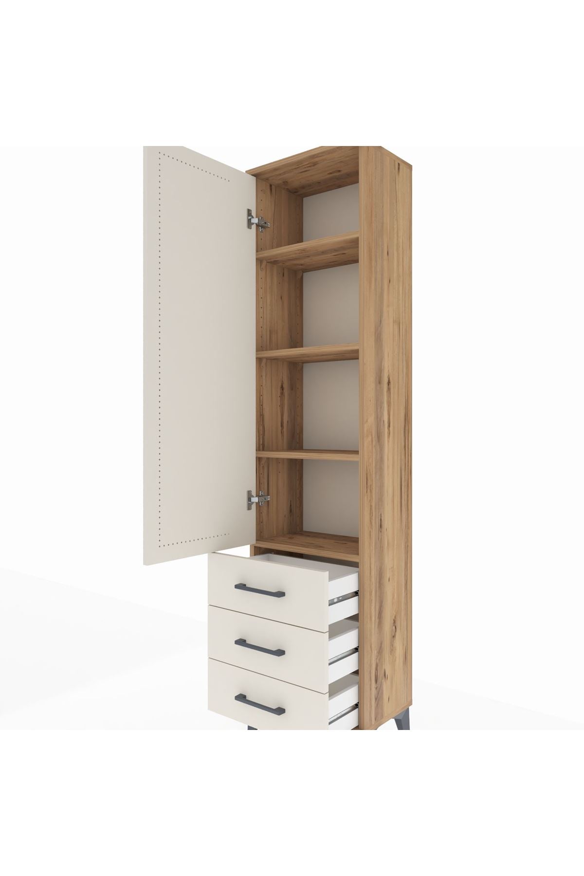Arges Dolap 4 Raflı 3 Çekmeceli Tek Kapaklı 44x30x182 Çam-Aytaşı