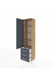 Arges Dolap 4 Raflı 3 Çekmeceli Tek Kapaklı 44x30x182 Çam-Antrasit