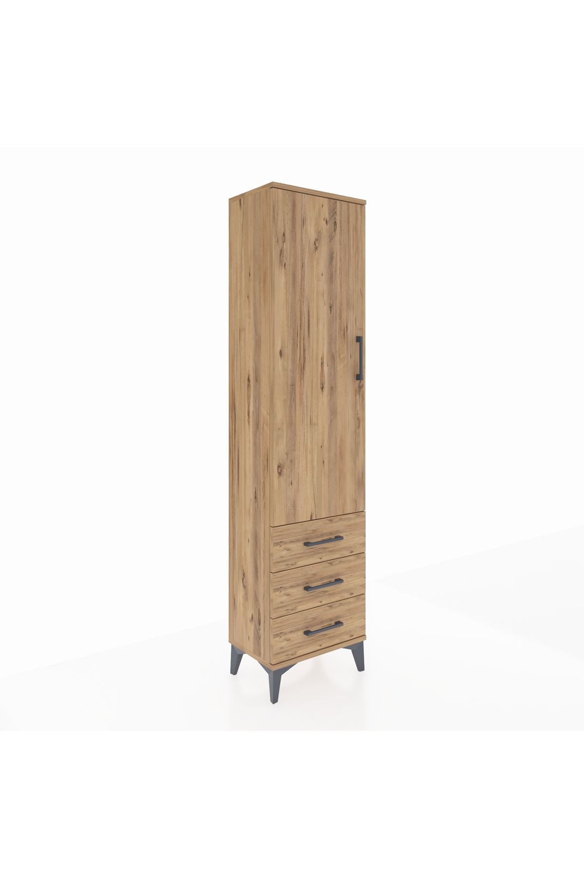 Arges Dolap 4 Raflı 3 Çekmeceli Tek Kapaklı 44x30x182 Çam-Çam