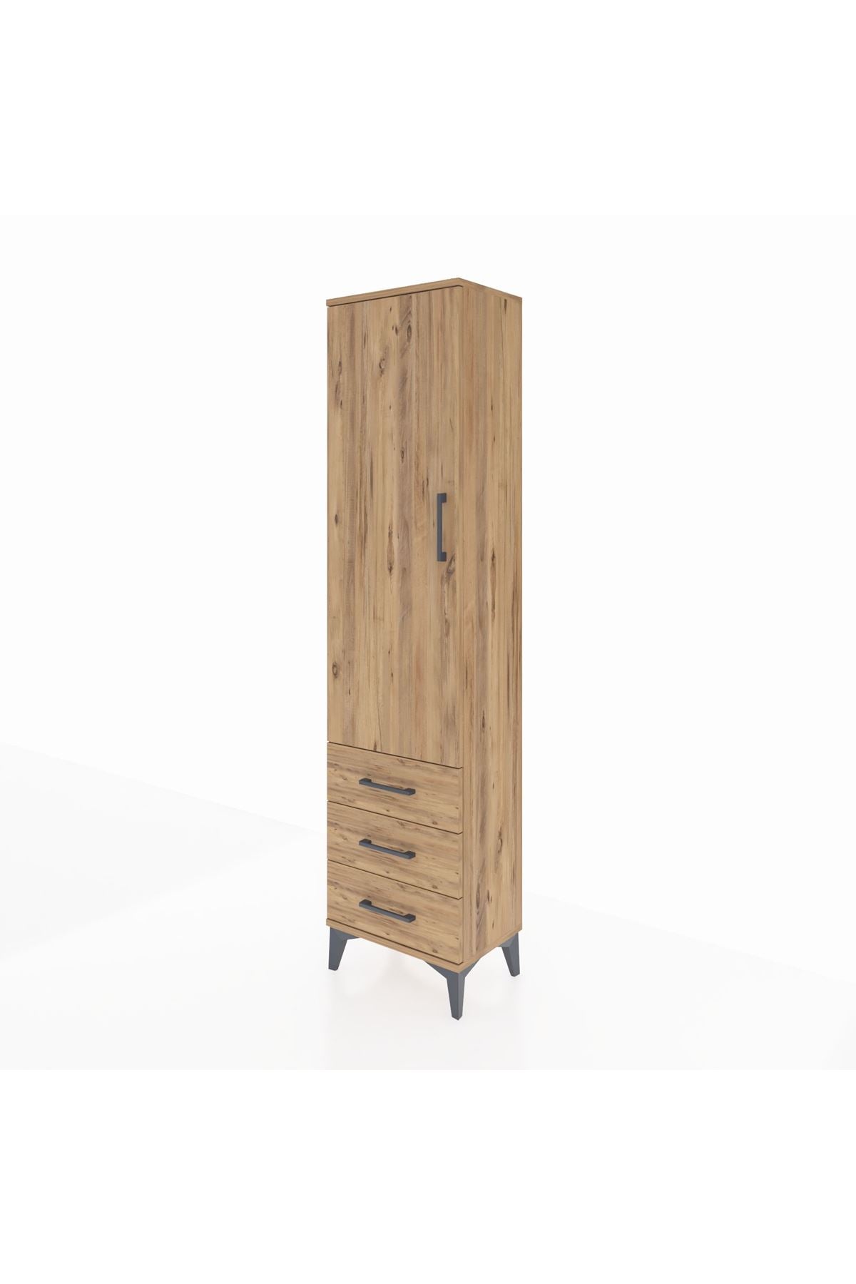 Arges Dolap 4 Raflı 3 Çekmeceli Tek Kapaklı 44x30x182 Çam-Çam