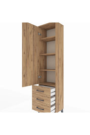Arges Dolap 4 Raflı 3 Çekmeceli Tek Kapaklı 44x30x182 Çam-Çam