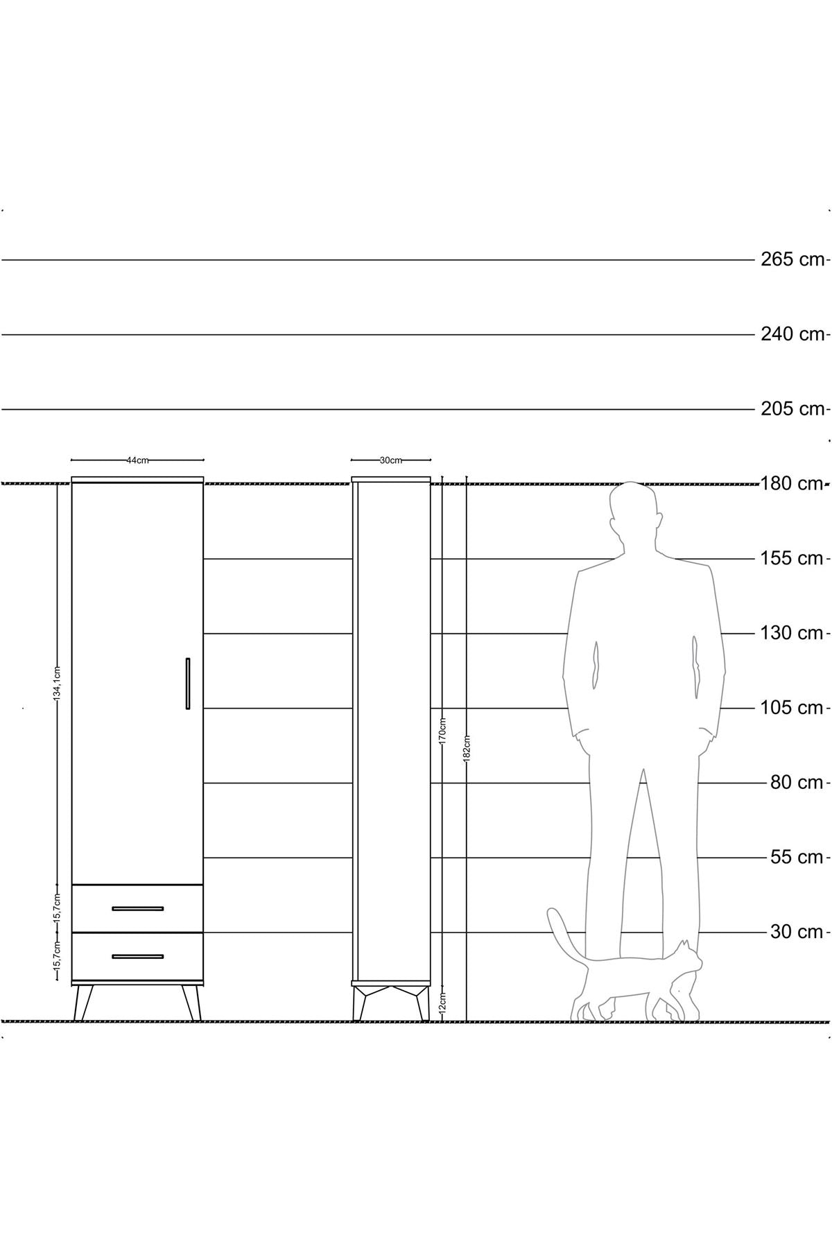 Arges Dolap 5 Raflı 2 Çekmeceli Tek Kapaklı 44x30x182 Aytaşı-Çam
