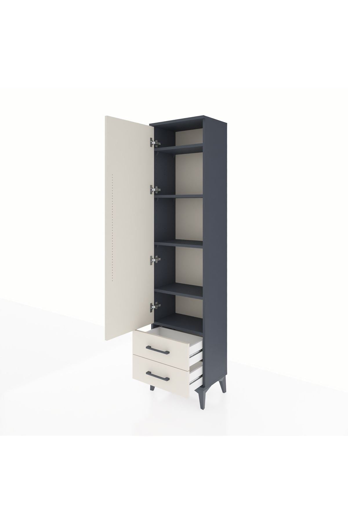 Arges Dolap 5 Raflı 2 Çekmeceli Tek Kapaklı 44x30x182 Antrasit-Aytaşı