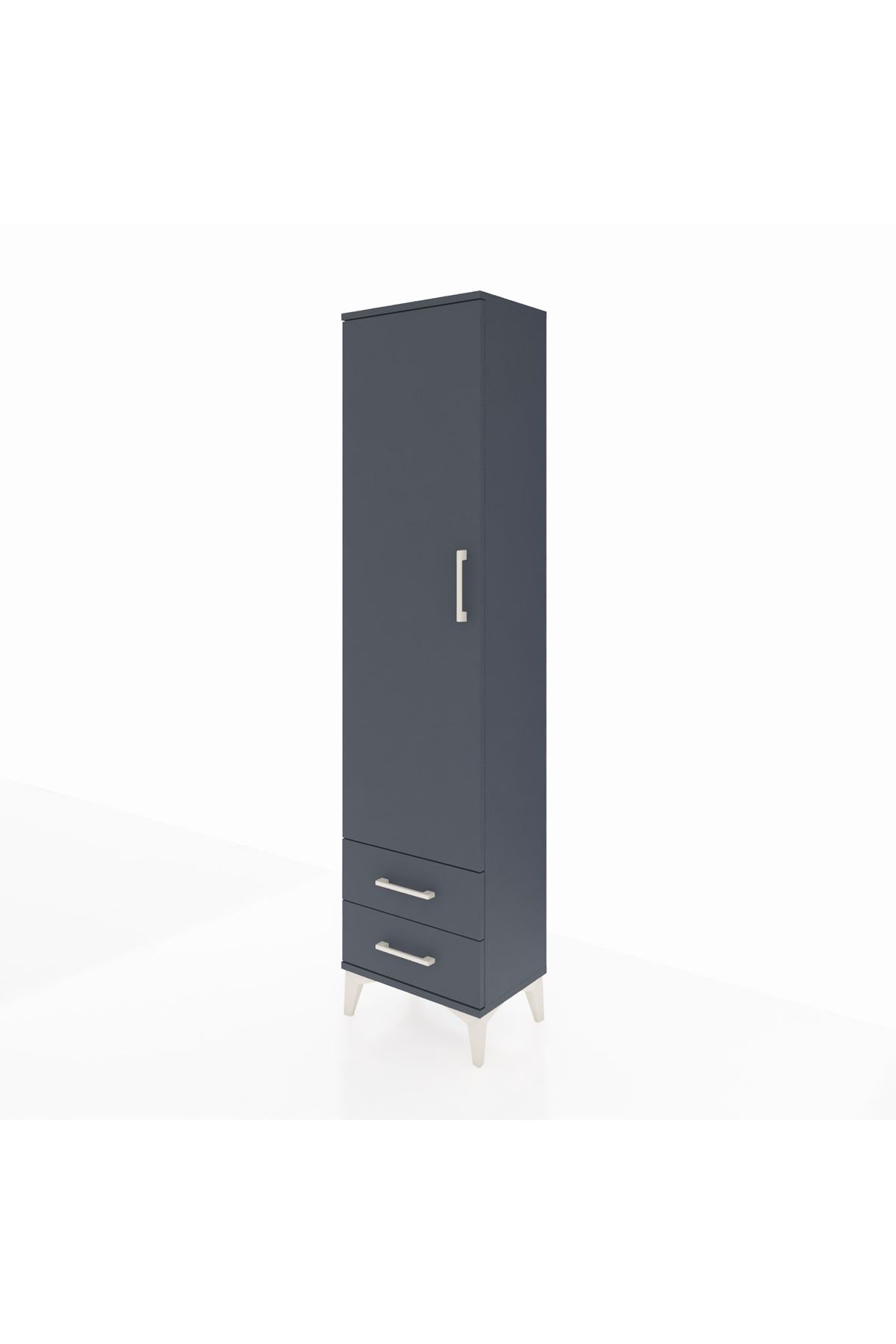 Arges Dolap 5 Raflı 2 Çekmeceli Tek Kapaklı 44x30x182 Antrasit-Antrasit