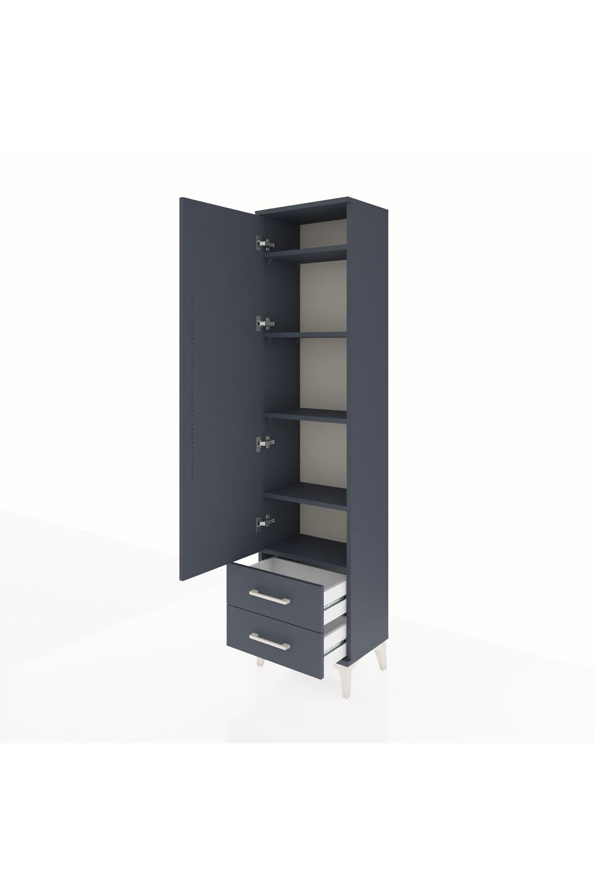 Arges Dolap 5 Raflı 2 Çekmeceli Tek Kapaklı 44x30x182 Antrasit-Antrasit